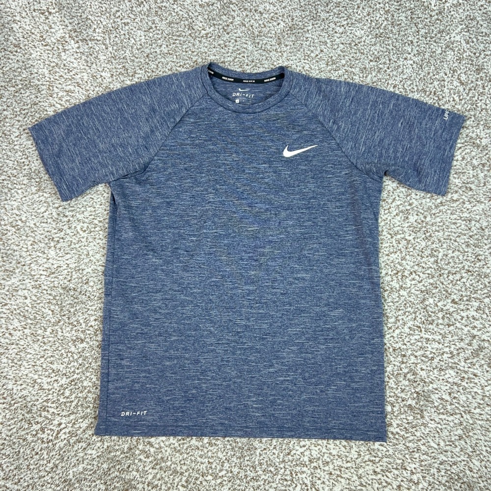 Nike Shirt Mens Small Blue Dri FIT Swim UPF Rash Guard Activewear Beach Outdoors